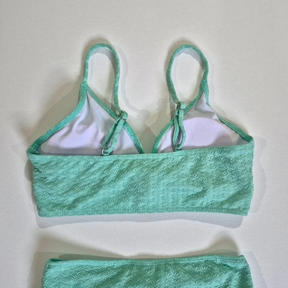 Cat & Jack Girls Bikini Set Mint Green Textured Twist Front Two‎ Piece Swimsuit